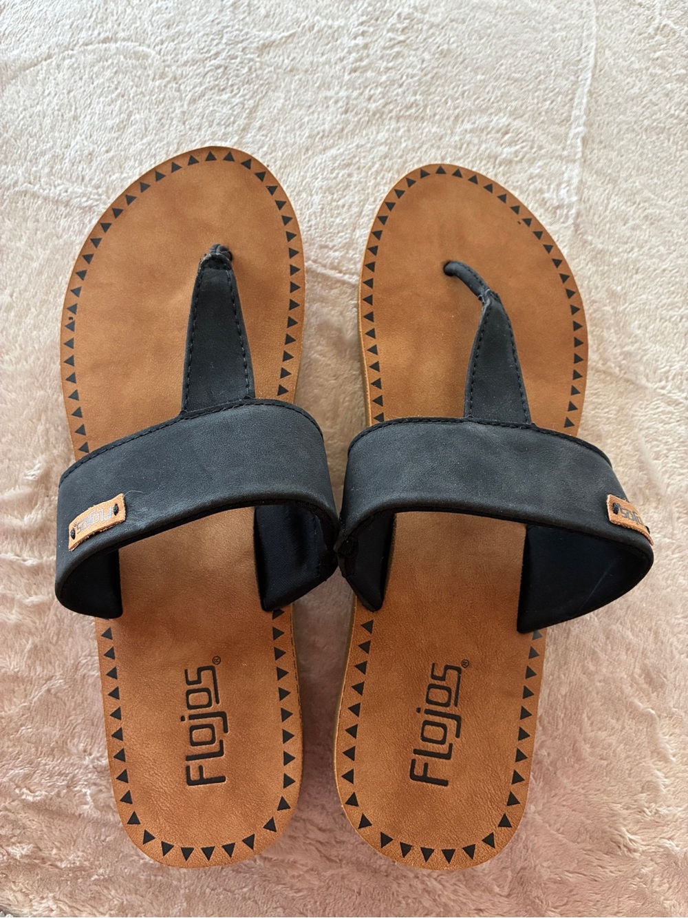 Flojos Black Strap Sandals with Tan Footbed